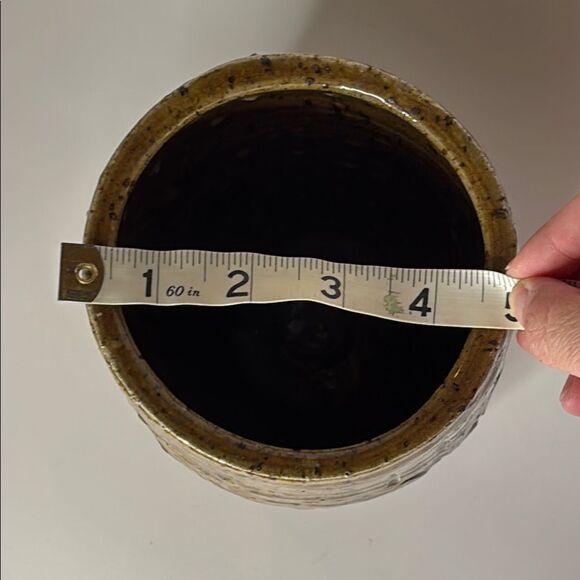 Rustic Brown Glazed Ceramic Vase with Tree Deco 7.5” tall 4.5” Opening - Picture 6 of 6